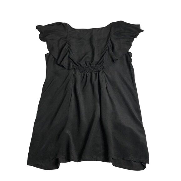 Daniel Rainn Top M Black Silk Crochet Flutter Sleeve Tunic Fairy Cottage Peasant - Picture 11 of 13